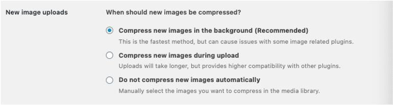 Compress JPEG & PNG imagesのNew image uploadsの設定方法